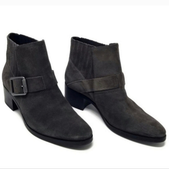 Aquatalia Foster Distressed Weatherproof Suede Western Buckle Boot Gray 6.5 - Picture 1 of 13